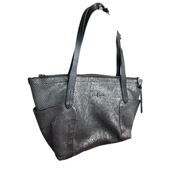 Cole Haan Gunmetal snakeskin Pebbled Leather Tote Purse Bag. Preowned li… - Picture 2 of 6